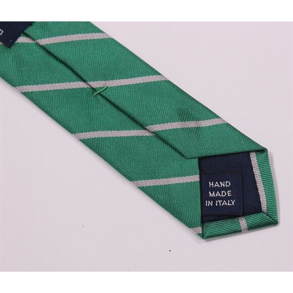 Polo Ralph Lauren Green Repp Striped Silk Handmade Necktie Tie - Picture 6 of 7